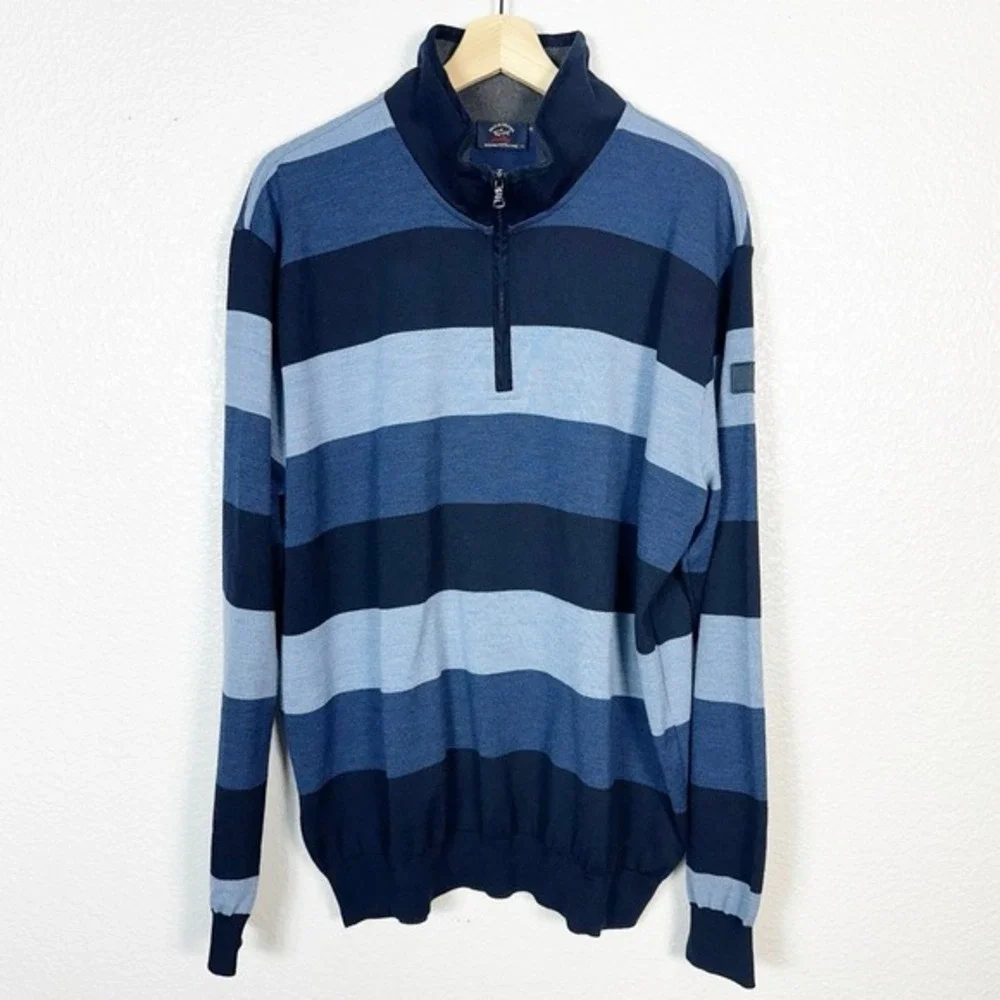 Paul & Shark Yachting Mens Merino‎ Wool Quarter Zip Pullover Sweater Blue XXL